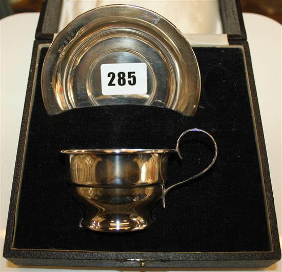 Cased silver cup & saucer